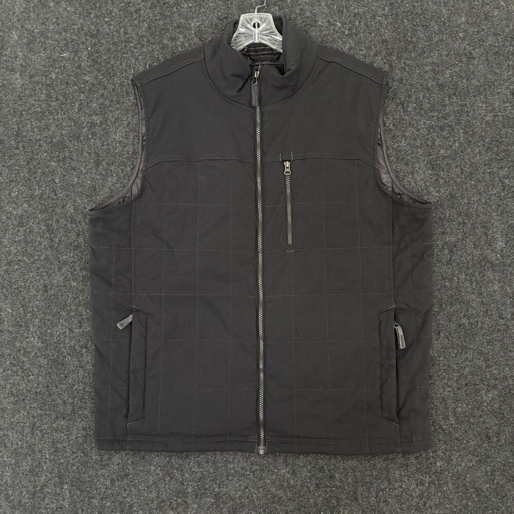 PrAna Zion Quilted Vest Men's XXL Black Full Zip Pockets Insulated Softshell